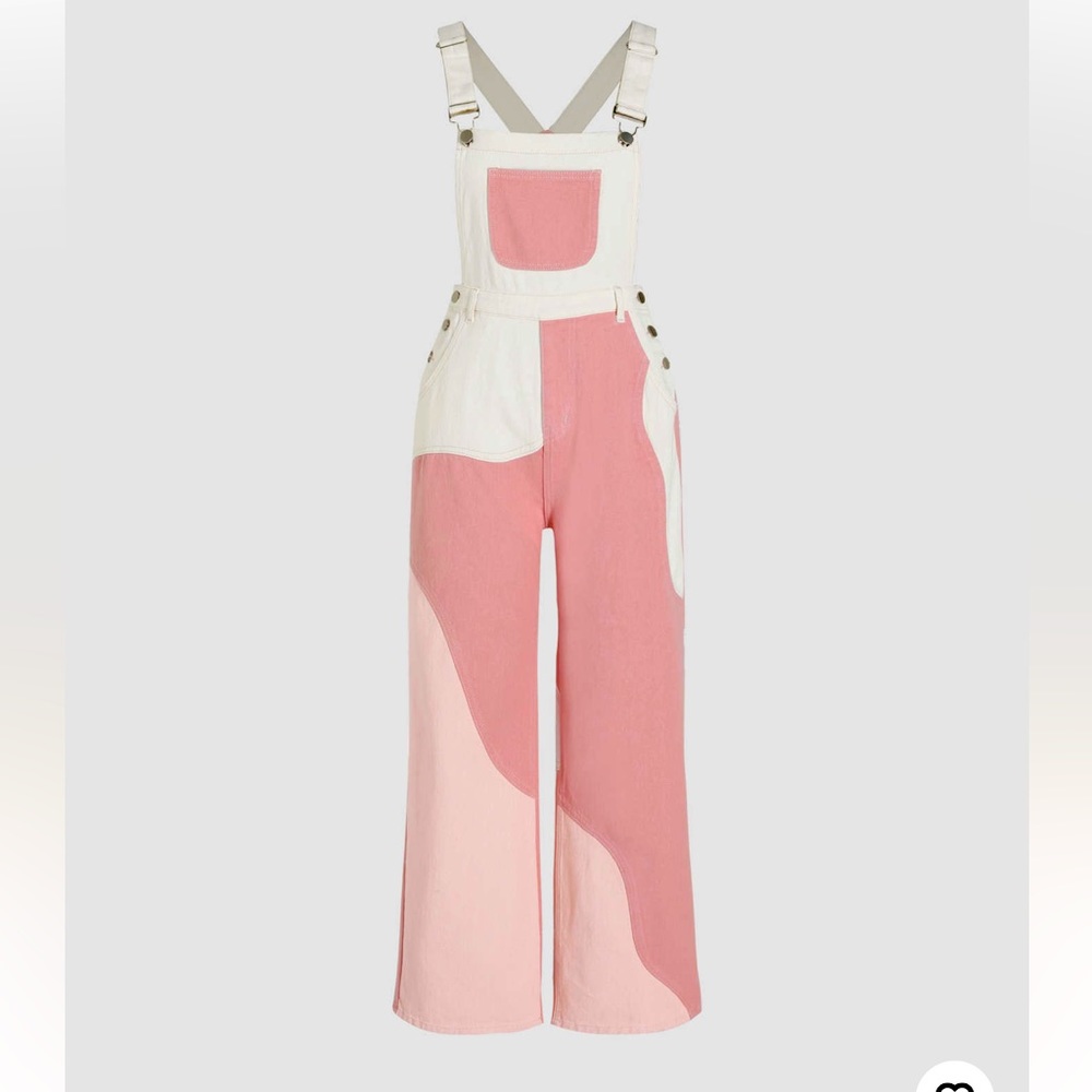 Denim patchy pinafore wide leg jumpsuit from Cider